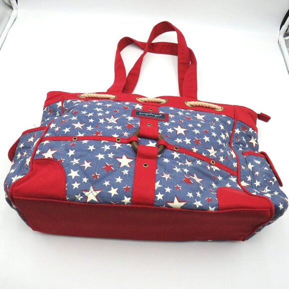 Longaberger Tote Bag Large Americana Rope Handles Quilted Red Blue Patriotic - Picture 3 of 14